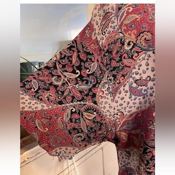 Vintage Karen Kane Red Size 12 Top Paisley Short Sleeve Made In USA Party Travel - Picture 6 of 9